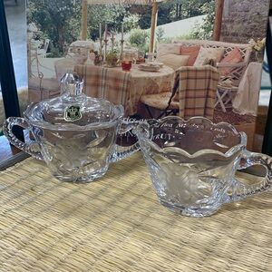 Golden Crown E&R West Germany Cut Crystal Creamer and Sugar Vintage 1940’s